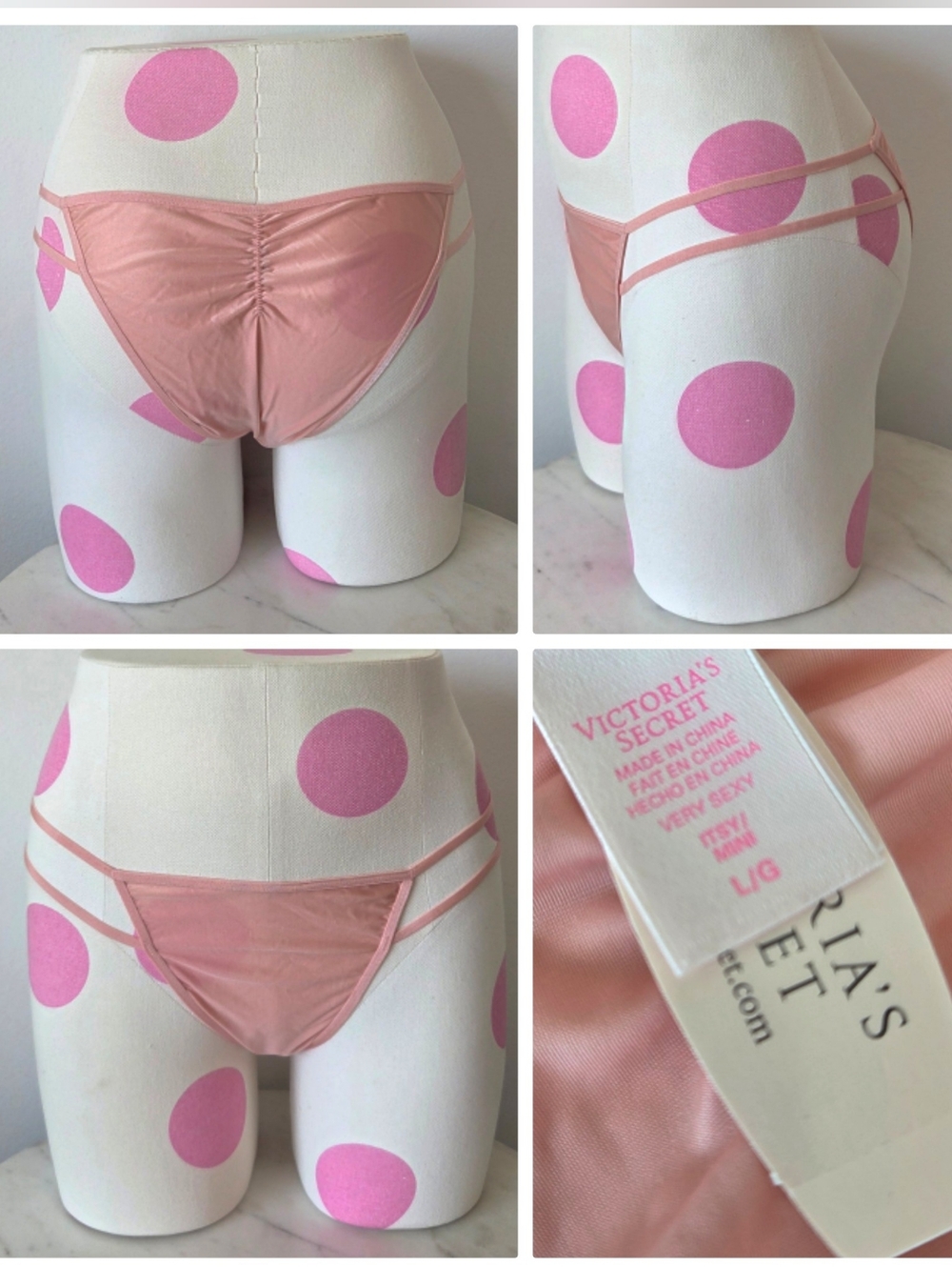 Victoria's Secret VTG Strappy Itsy Mini Bikini Panty NWT Ruching Satin Nylon HTF